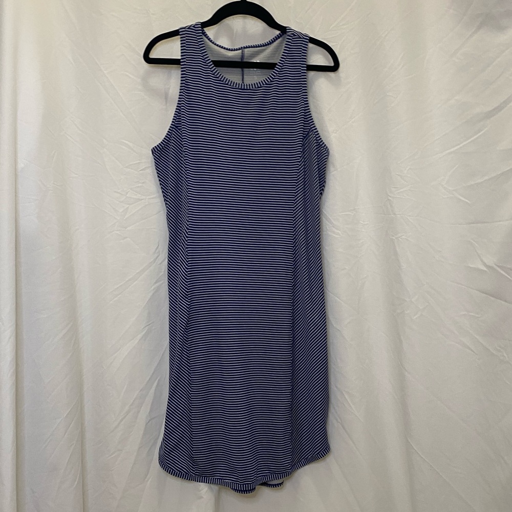 Title Nine blue & white striped sleeveless midi activewear summer dress, size S